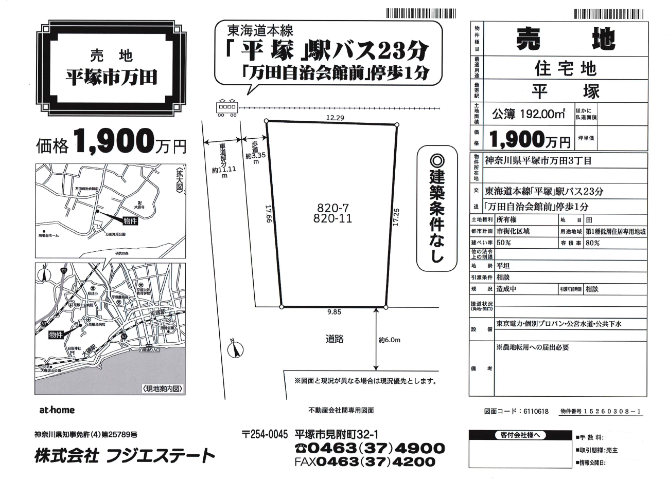 平塚市万田｜売地｜ご成約済みになります